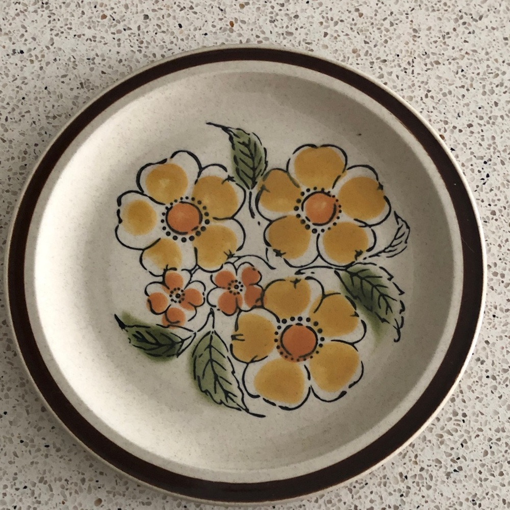 Japanese Floral Ceramic Dinner Plate with Yellow and Orange Flowers